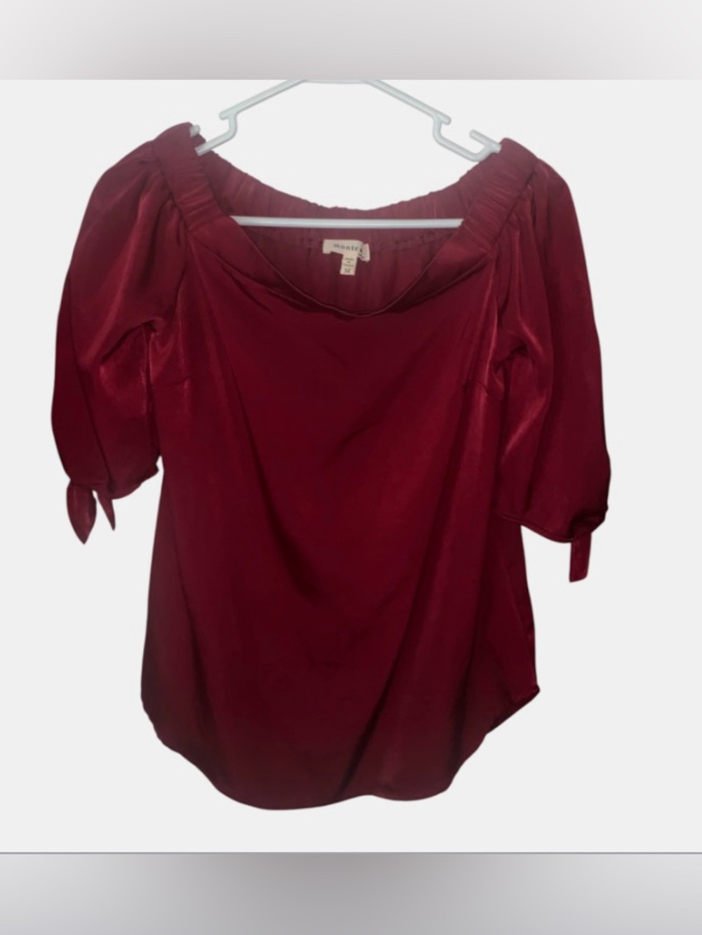 Monteau Off-Shoulder Burgundy Puff Sleeve Blouse